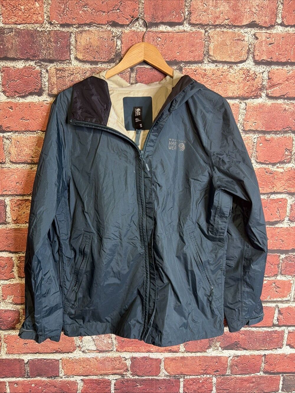 Mountain Hardwear Men’s Blue Hooded Full Zip Softshell Jacket Size M